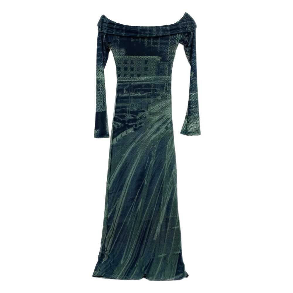 Motel Rocks Black Green Highway Print Maxi Dress | Off-the-Shoulder